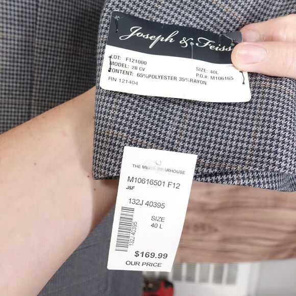 NWT JOSEPH & FEISS GREY HOUNDSTOOTH SPORT BLAZER SPORT COAT MENS SZ 40L NEW! - Picture 7 of 10